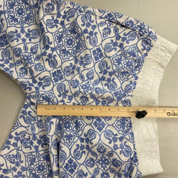 Soft Surroundings 100% Linen Pants Womens Medium Wide Leg Crop Blue Floral 31x26 - Picture 8 of 13